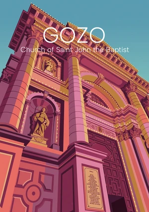 Modern vintage illustration of the Church of Saint John the Baptist in Gozo